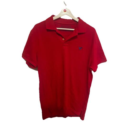 American Eagle Outfitters Men's Shirt Large Red Solid Button Polo Cotton - Picture 1 of 4